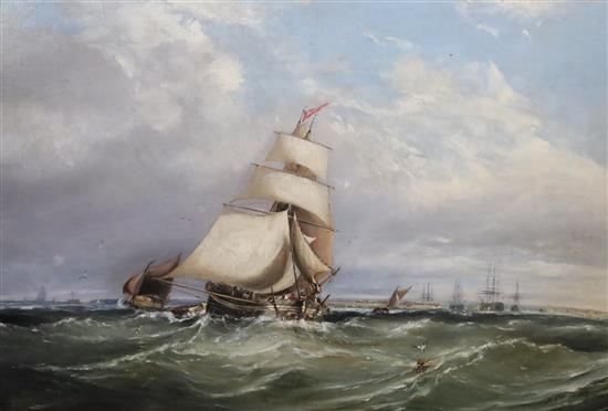 19th Century English School Shipping off Portsmouth 20.5 x 30.5in., unframed
